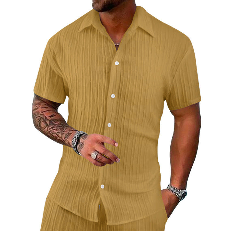 Solid Polo Collar Men's Casual Shirt