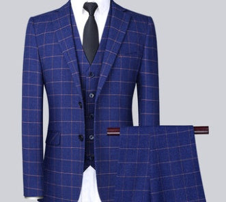 Men's Slim Fit Plaid 3-Piece Suit – Korean Style Wedding & Formal Wear