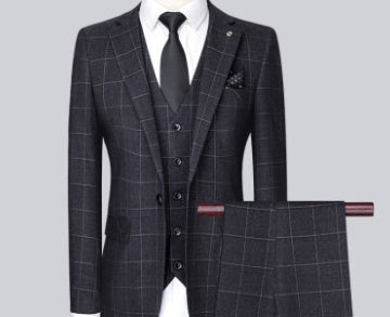 Men's Slim Fit Plaid 3-Piece Suit – Korean Style Wedding & Formal Wear