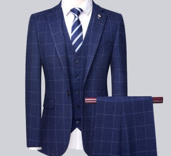 Men's Slim Fit Plaid 3-Piece Suit – Korean Style Wedding & Formal Wear