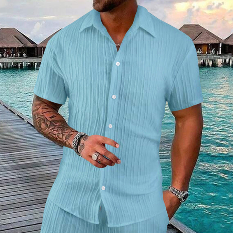 Solid Polo Collar Men's Casual Shirt