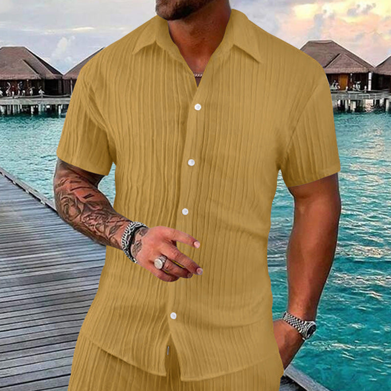 Solid Polo Collar Men's Casual Shirt