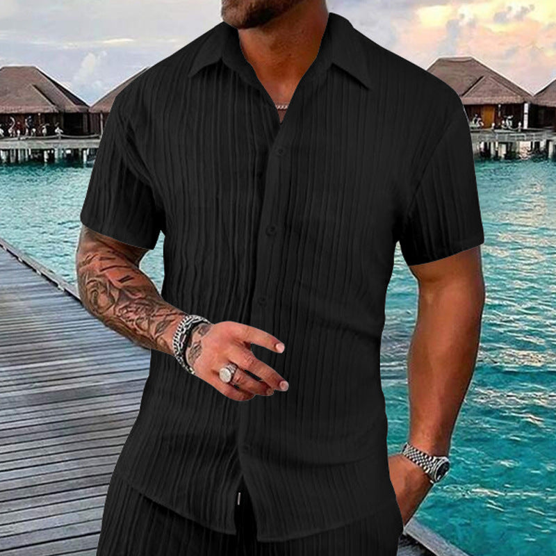 Solid Polo Collar Men's Casual Shirt