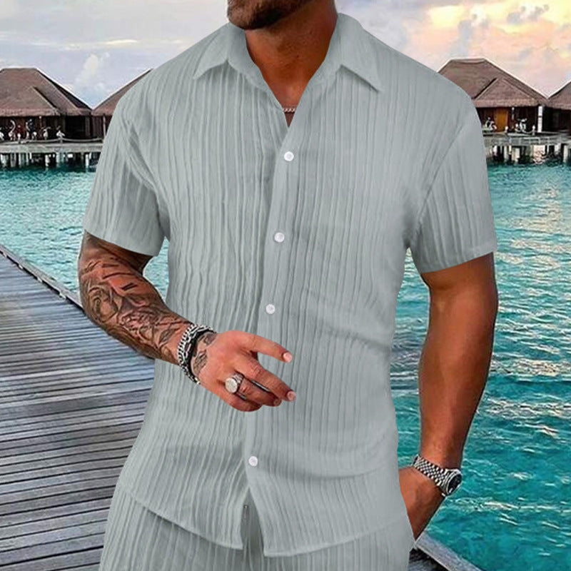 Solid Polo Collar Men's Casual Shirt