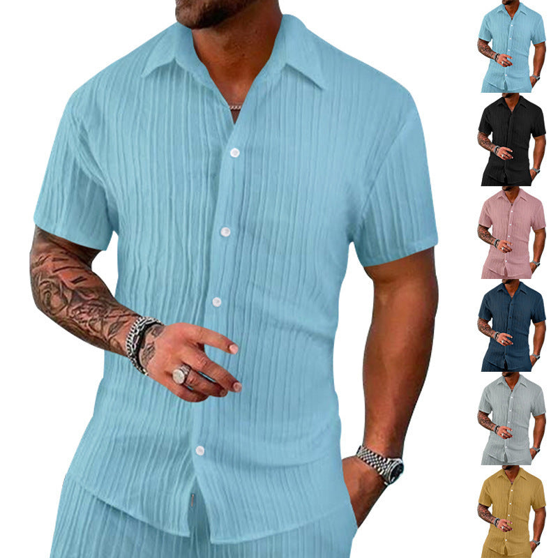 Solid Polo Collar Men's Casual Shirt