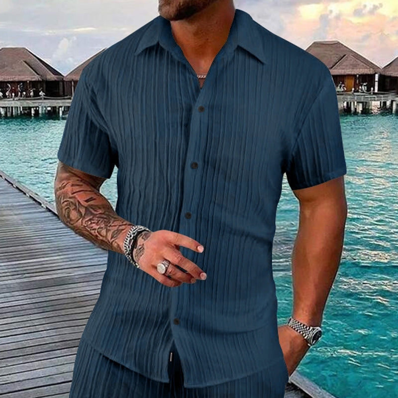 Solid Polo Collar Men's Casual Shirt
