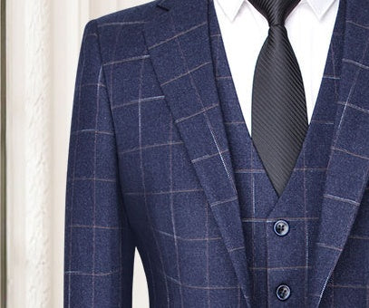 Men's Slim Fit Plaid 3-Piece Suit – Korean Style Wedding & Formal Wear