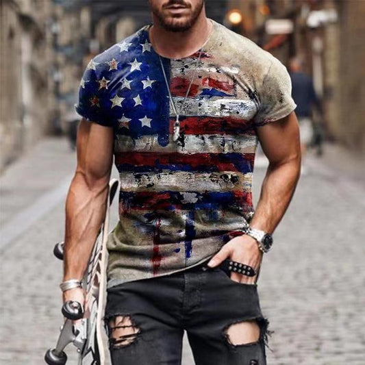 Vintage USA Flag Print Men’s Slim Fit T-Shirt – Summer Casual Streetwear