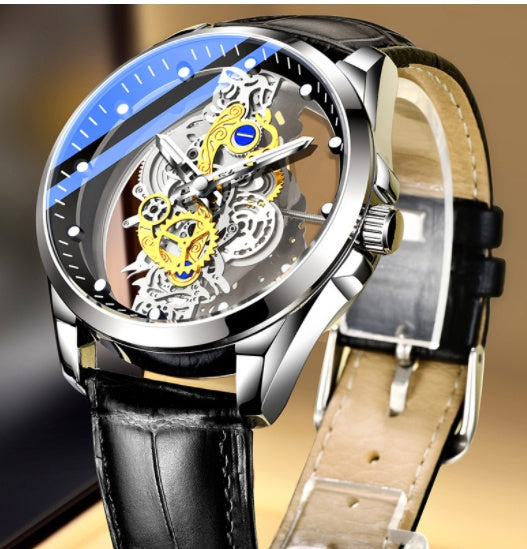 Men’s Luxury Skeleton Watch – Automatic Quartz Vintage Gold Timepiece
