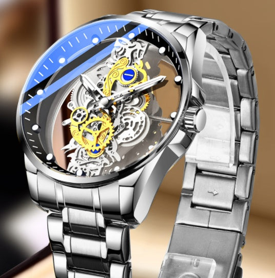 Men’s Luxury Skeleton Watch – Automatic Quartz Vintage Gold Timepiece