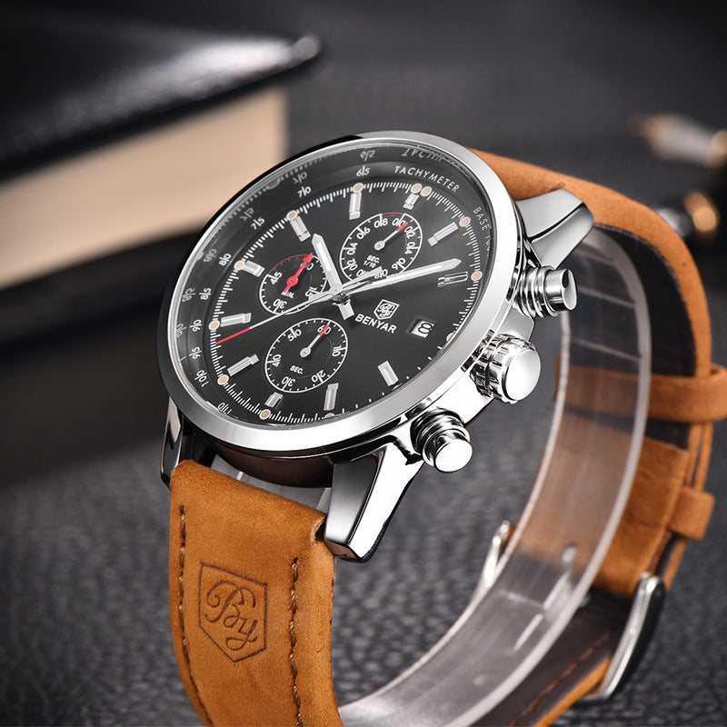 Men’s Luxury Business Quartz Watch – Leather Strap Casual Dress Watch