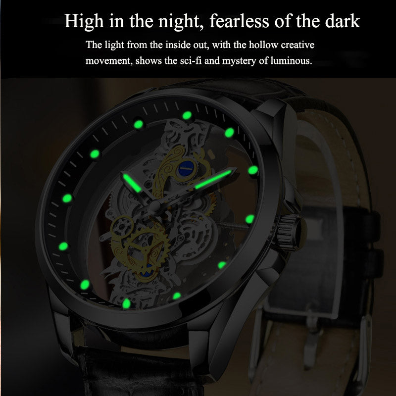 Men’s Luxury Skeleton Watch – Automatic Quartz Vintage Gold Timepiece