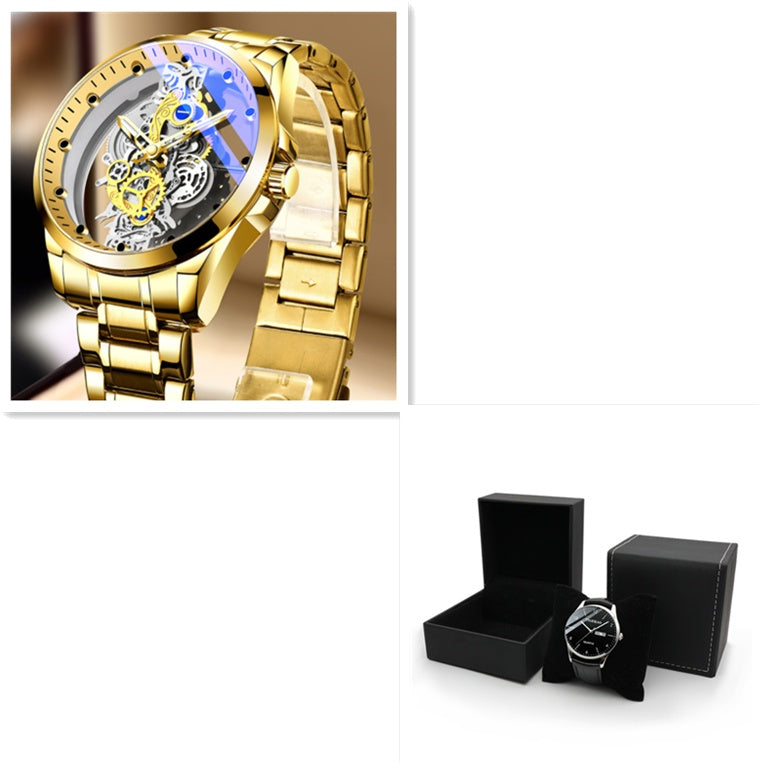 Men’s Luxury Skeleton Watch – Automatic Quartz Vintage Gold Timepiece