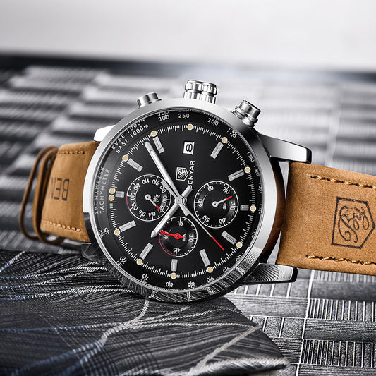 Men’s Luxury Business Quartz Watch – Leather Strap Casual Dress Watch