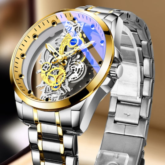 Men’s Luxury Skeleton Watch – Automatic Quartz Vintage Gold Timepiece