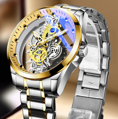 Men’s Luxury Skeleton Watch – Automatic Quartz Vintage Gold Timepiece