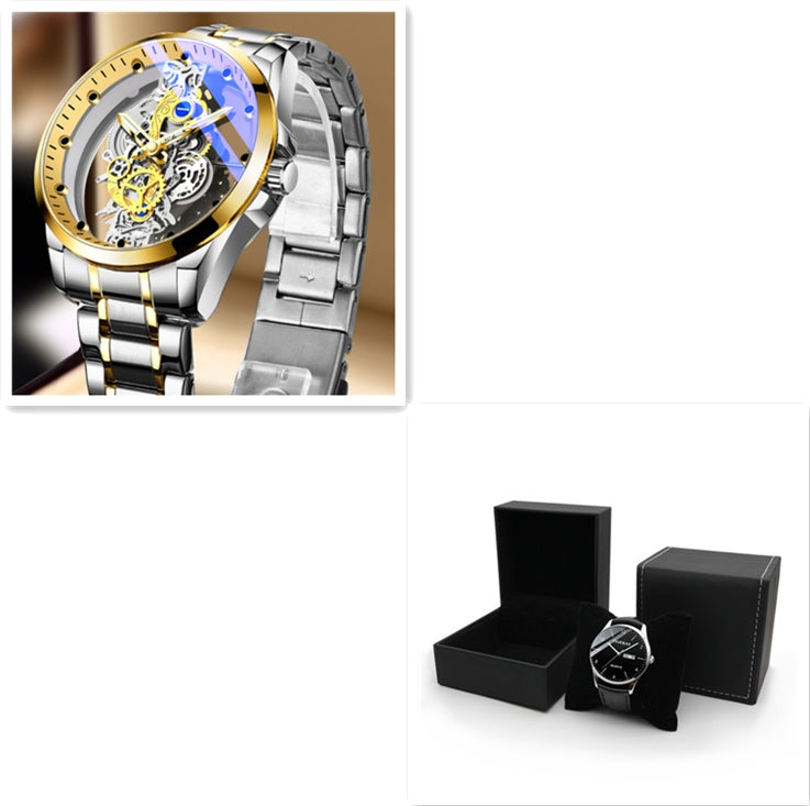 Men’s Luxury Skeleton Watch – Automatic Quartz Vintage Gold Timepiece