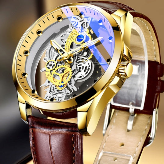 Men’s Luxury Skeleton Watch – Automatic Quartz Vintage Gold Timepiece