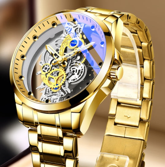 Men’s Luxury Skeleton Watch – Automatic Quartz Vintage Gold Timepiece